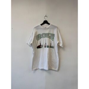 Vintage Golf Shirt Mens Large White Cronies Golf Clubs Graphic Tee Made USA 90s